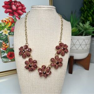 Floral Statement Necklace Gold Chain with Shiny Petal Jewel Clusters 18” Plus 3”